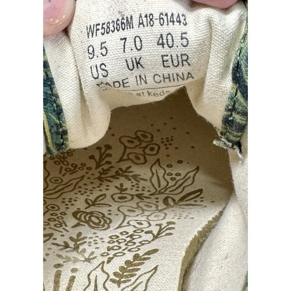 Keds Rifle Paper Shoes Womens 9.5 Espadrille Sneakers Green Tan Leaves WF58366M